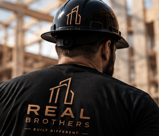 Real Brothers hard hat on the job site